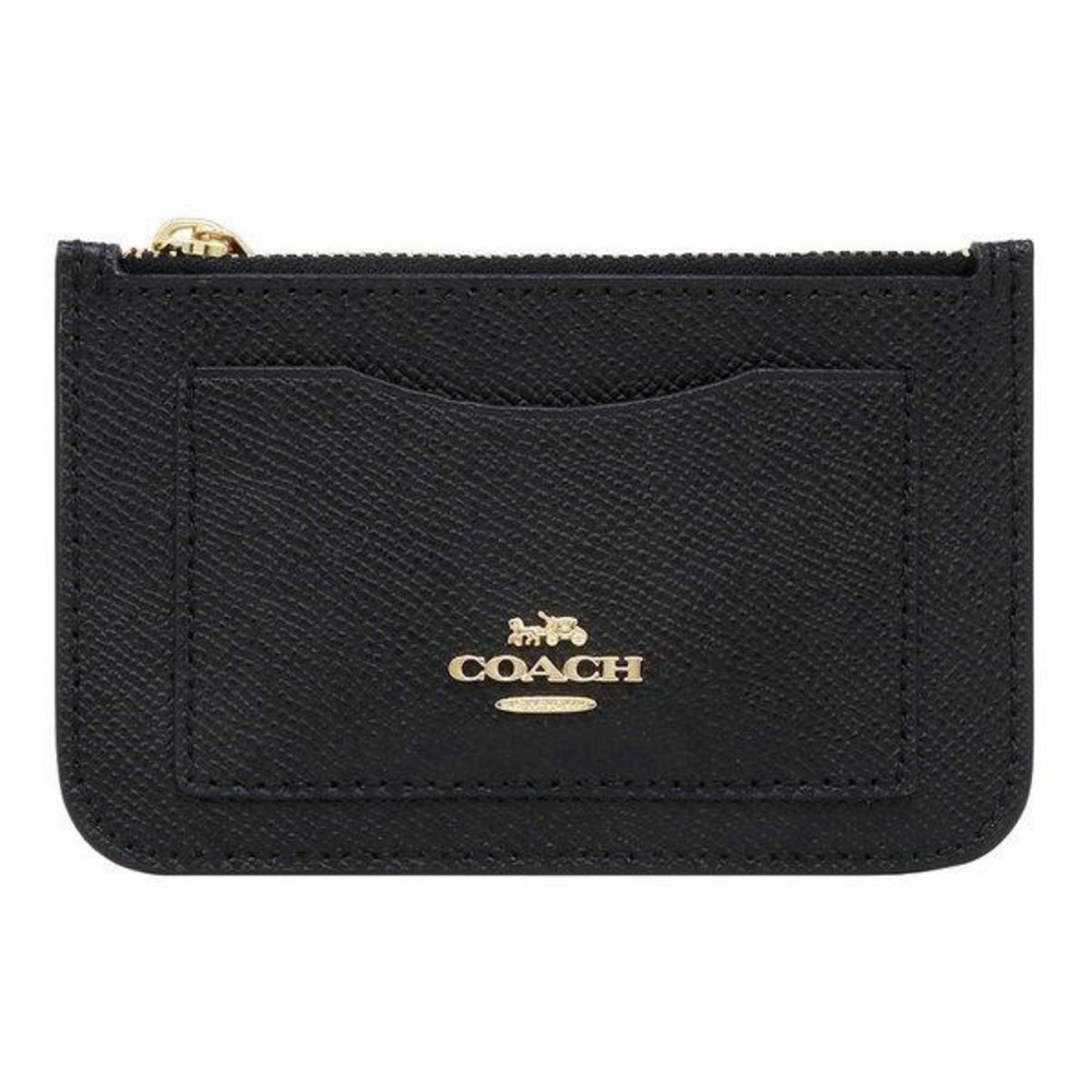 Coach Black Leather Top Zip Card Case